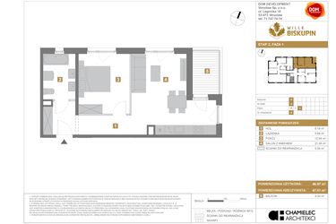 Rzut - Mieszkanie na sprzedaż 2 pokoje o powierzchni 46,97 m² - numer U8 w Wille Biskupin Etap 2.1