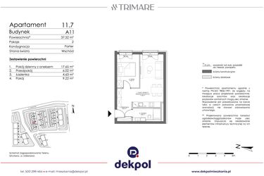Rzut - Mieszkanie na sprzedaż 2 pokoje o powierzchni 37,52 m² - numer 11.7 w Trimare