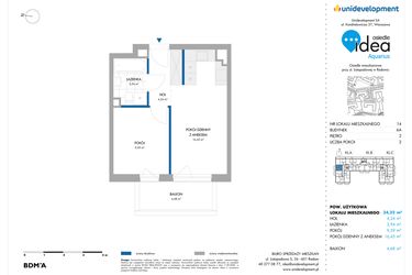 Rzut - Mieszkanie na sprzedaż 2 pokoje o powierzchni 34,22 m² - numer 6A/14 w Osiedle Idea Aquarius