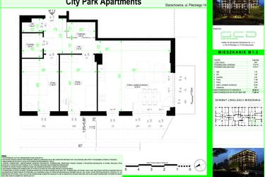 Rzut - Mieszkanie na sprzedaż 3 pokoje o powierzchni 69,92 m² - numer 1.2. w City Park Apartments