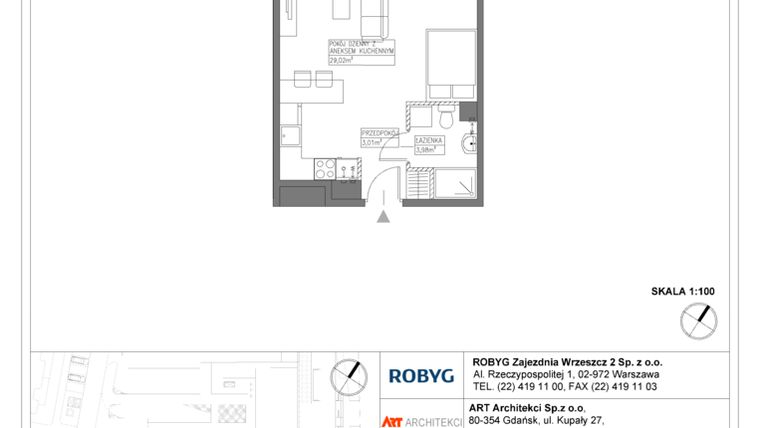 Rzut - Mieszkanie na sprzedaż 1 pokój o powierzchni 36,01 m² - numer E.4M13 w Nowa Wałowa bud. E