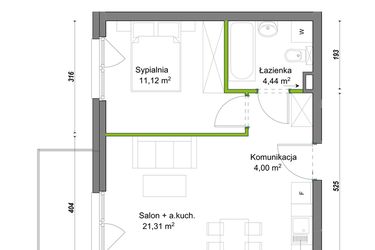 Rzut - Mieszkanie na sprzedaż 2 pokoje o powierzchni 40,87 m² - numer F2/E/07 w Orawska Vita