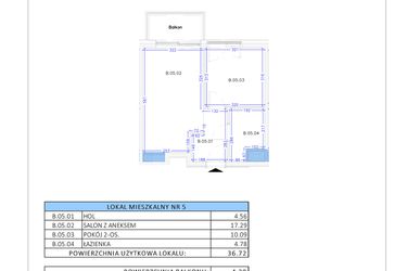 Rzut - Mieszkanie na sprzedaż 2 pokoje o powierzchni 36,72 m² - numer B.5 w Gaja Park