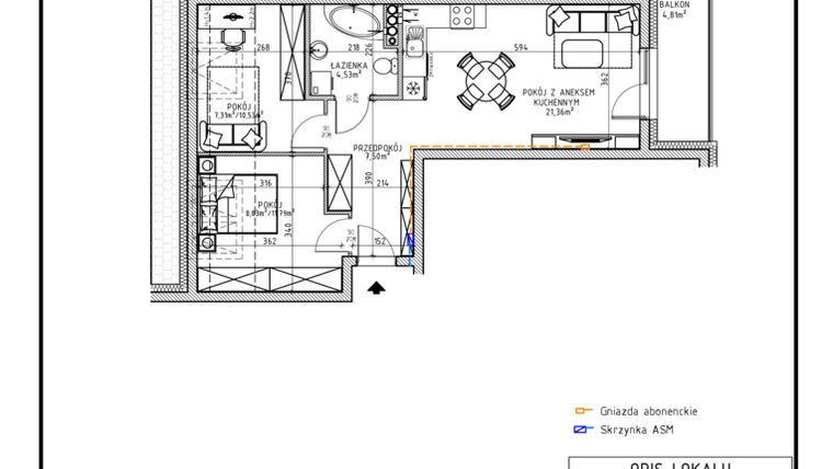Rzut - Mieszkanie na sprzedaż 3 pokoje o powierzchni 49,53 m² - numer 13 w Osiedle OdNowa K5