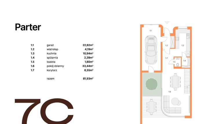 Rzut - Mieszkanie na sprzedaż 5 pokoi o powierzchni 175,53 m² - numer 7C w BIEGASA