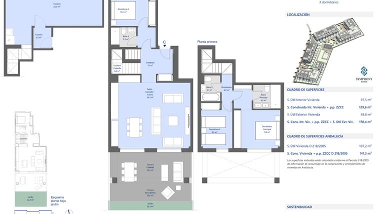 Rzut - Mieszkanie na sprzedaż 3 pokoje o powierzchni 129 m² - numer 310C w Symphony Suites