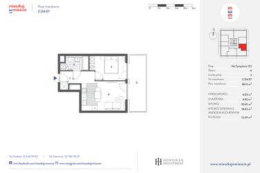 Rzut - Mieszkanie na sprzedaż 2 pokoje o powierzchni 38,12 m² - numer C.04.07 w Mieszkaj w mieście - Na Tysiącleciu budynek C