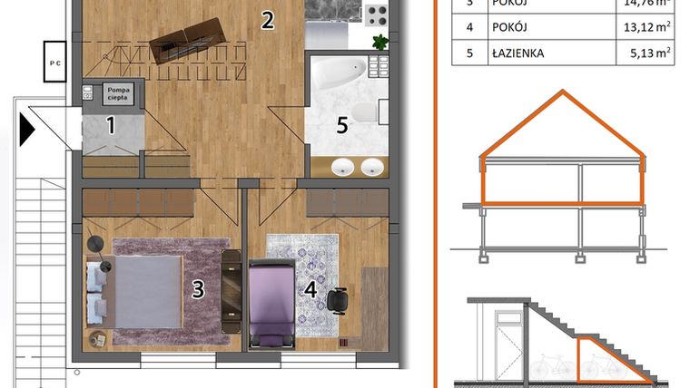 Rzut - Mieszkanie na sprzedaż 4 pokoje o powierzchni 127,9 m² - numer 4L2 w Osiedle Leśnica Las