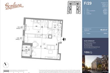 Rzut - Mieszkanie na sprzedaż 2 pokoje o powierzchni 48,63 m² - numer F29 w Goplana budynek F