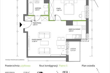 Rzut - Mieszkanie na sprzedaż 2 pokoje o powierzchni 53,29 m² - numer 1/019 w Krakowska Vita