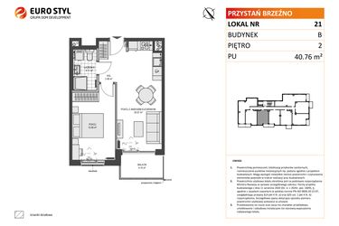 Rzut - Mieszkanie na sprzedaż 2 pokoje o powierzchni 40,76 m² - numer B21 w Przystań Brzeźno etap 1.2