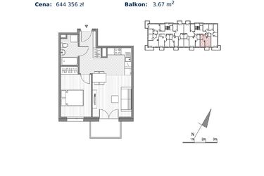 Rzut - Mieszkanie na sprzedaż 2 pokoje o powierzchni 39,29 m² - numer G.6 w Glogera bud. F i G