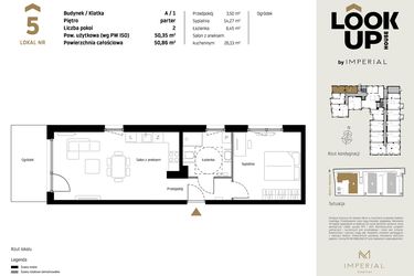 Rzut - Mieszkanie na sprzedaż 2 pokoje o powierzchni 50,35 m² - numer A5 w Look Up House