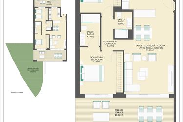 Rzut - Mieszkanie na sprzedaż 2 pokoje o powierzchni 181,1 m² - numer B20A w Arrecife by UrbinCasa