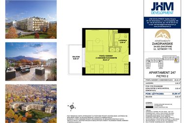 Rzut - Mieszkanie na sprzedaż 1 pokój o powierzchni 33,84 m² - numer 247 w Apartamenty Zakopiańskie