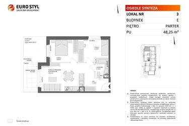 Rzut - Mieszkanie na sprzedaż 3 pokoje o powierzchni 48,26 m² - numer E.3 w Osiedle Synteza etap IV