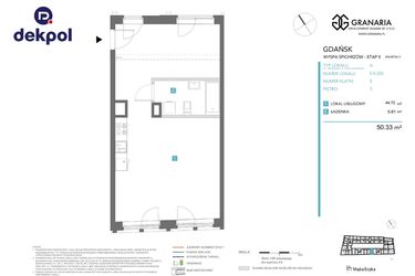 Rzut - Mieszkanie na sprzedaż 1 pokój o powierzchni 50,33 m² - numer 5.5.226 w Granaria
