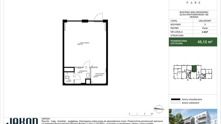 Rzut - Lokal użytkowy na sprzedaż 1 pokój o powierzchni 44,53 m² - numer 2.AU7 w Mosina Park
