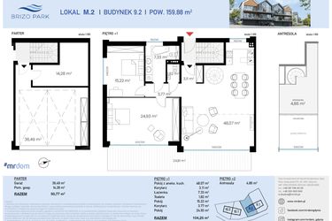 Rzut - Mieszkanie na sprzedaż 3 pokoje o powierzchni 159,88 m² - numer 9.2.2 w Brizo Park
