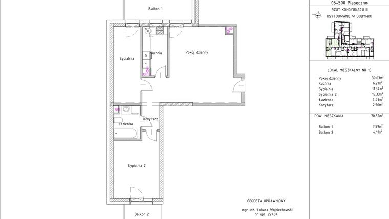 Rzut - Mieszkanie na sprzedaż 3 pokoje o powierzchni 70,52 m² - numer B1 – M1.6 w Primacasa