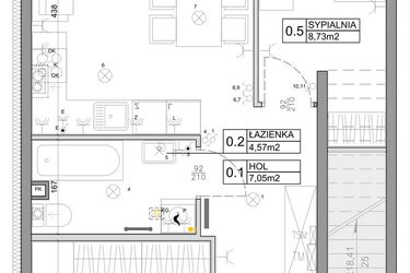 Rzut - Mieszkanie na sprzedaż 3 pokoje o powierzchni 48,03 m² - numer 73 w Manufaktura Marki 2 etap III