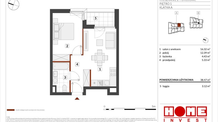 Rzut - Mieszkanie na sprzedaż 2 pokoje o powierzchni 38,47 m² - numer WS-L-A012 w Warszawski Świt etap XII