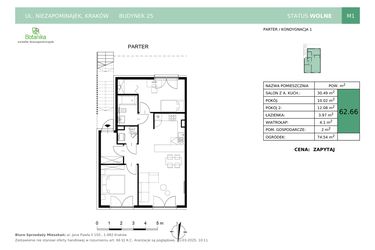 Rzut - Mieszkanie na sprzedaż 3 pokoje o powierzchni 62,66 m² - numer 25-M1 w Osiedle Niezapominajek