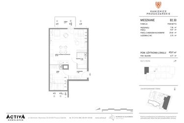 Rzut - Mieszkanie na sprzedaż 2 pokoje o powierzchni 45,61 m² - numer B2.30 w Kamienice Pruszczańskie