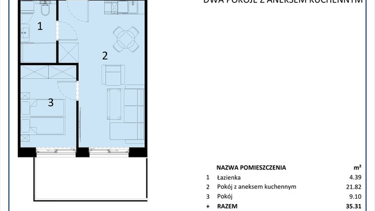 Rzut - Mieszkanie na sprzedaż 2 pokoje o powierzchni 35,31 m² - numer C.006 w Perłowa Przystań - Sianożęty - etap III