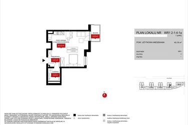 Rzut - Mieszkanie na sprzedaż 1 pokój o powierzchni 40,18 m² - numer WR1 2/1/4/1a w Przystań Reymonta