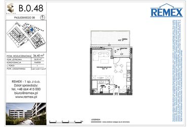 Rzut - Mieszkanie na sprzedaż 1 pokój o powierzchni 36,4 m² - numer B.0.48 w Osiedle BALTICA