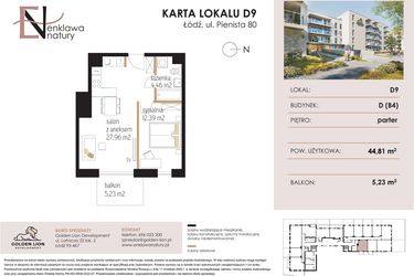 Rzut - Mieszkanie na sprzedaż 2 pokoje o powierzchni 44,81 m² - numer D9 w Enklawa Natury