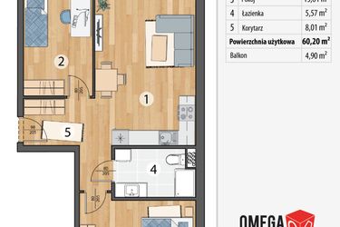 Rzut - Mieszkanie na sprzedaż 3 pokoje o powierzchni 60,2 m² - numer G4-07 w Smolec pod Wrocławem Dobry Deweloper Milo