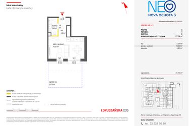 Rzut - Mieszkanie na sprzedaż 1 pokój o powierzchni 27,34 m² - numer 43 w Neo Nova Ochota 3