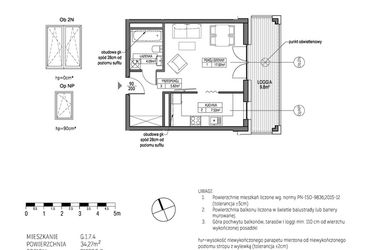 Rzut - Mieszkanie na sprzedaż 1 pokój o powierzchni 34,27 m² - numer G.1.7.4 w City Park bud. G i H