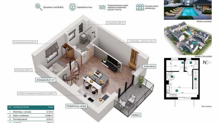 Rzut - Mieszkanie na sprzedaż 3 pokoje o powierzchni 49,31 m² - numer D2/2 w Bałtycka Oaza