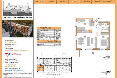 Rzut - Mieszkanie na sprzedaż 2 pokoje o powierzchni 54,4 m² - numer M19 w Weduta Krakowa etap II