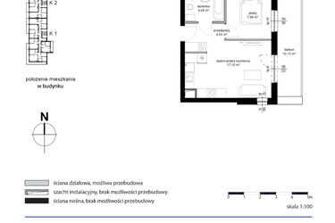 Rzut - Mieszkanie na sprzedaż 2 pokoje o powierzchni 33,64 m² - numer 45 w Kwarcowe Wzgórze - bud. 2