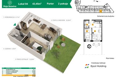Rzut - Mieszkanie na sprzedaż 2 pokoje o powierzchni 43,45 m² - numer M4 w Moja Skawina