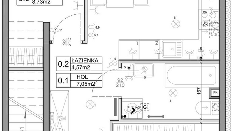 Rzut - Mieszkanie na sprzedaż 3 pokoje o powierzchni 48,03 m² - numer 45 w Manufaktura Marki 2 etap II