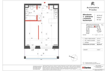 Rzut - Mieszkanie na sprzedaż 1 pokój o powierzchni 30,74 m² - numer 122 w Autonomia Praska