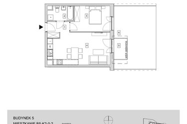 Rzut - Mieszkanie na sprzedaż 2 pokoje o powierzchni 44,8 m² - numer B5-K2-0-2 w ATAL Strachowicka II