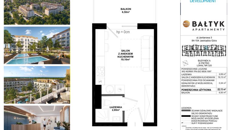 Rzut - Mieszkanie na sprzedaż 1 pokój o powierzchni 22,13 m² - numer A.320 w Apartamenty Bałtyk