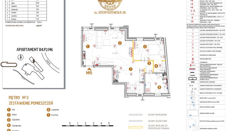 Rzut - Mieszkanie na sprzedaż 2 pokoje o powierzchni 62,64 m² - numer B4.P2.M6 w Faktoria Młyn