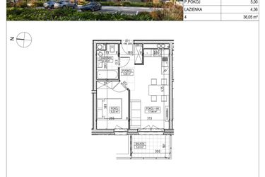 Rzut - Mieszkanie na sprzedaż 2 pokoje o powierzchni 36,05 m² - numer A3.01.22 w AURA