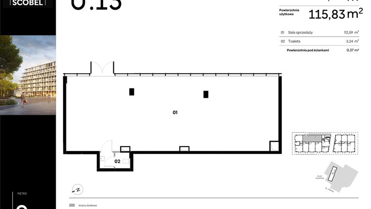 Rzut - Lokal użytkowy na sprzedaż 1 pokój o powierzchni 116,2 m² - numer U.13 w Browar HUGO SCOBEL