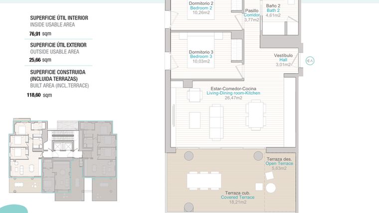 Rzut - Mieszkanie na sprzedaż 3 pokoje o powierzchni 118,6 m² - numer T1-17A w Isea Views