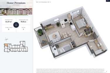 Rzut - Mieszkanie na sprzedaż 3 pokoje o powierzchni 62,29 m² - numer 15 w Apartamenty Home Premium etap 2