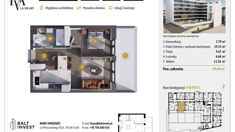 Rzut - Mieszkanie na sprzedaż 2 pokoje o powierzchni 39,69 m² - numer M2.5 w La Vie Art
