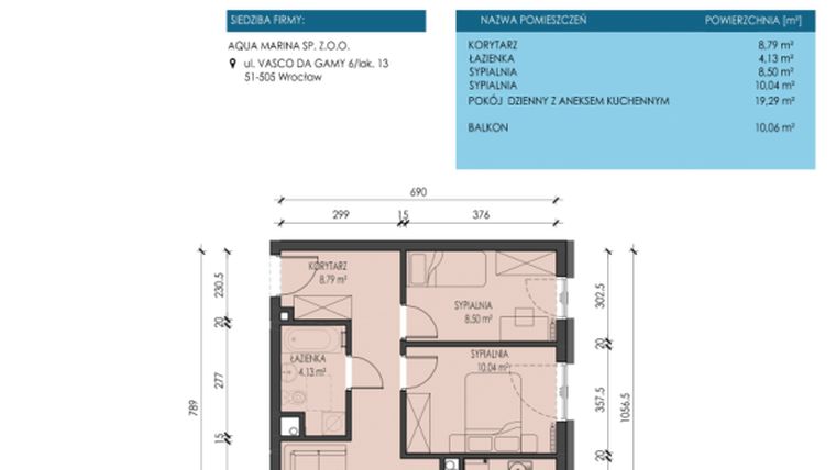 Rzut - Mieszkanie na sprzedaż 3 pokoje o powierzchni 50,75 m² - numer A09 w Apartamenty Aqua Marina